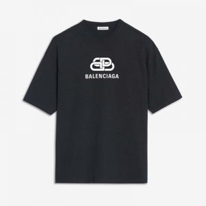 Balenciaga Unisex Oversized BB T-Shirt in Printed Light Jersey-Black