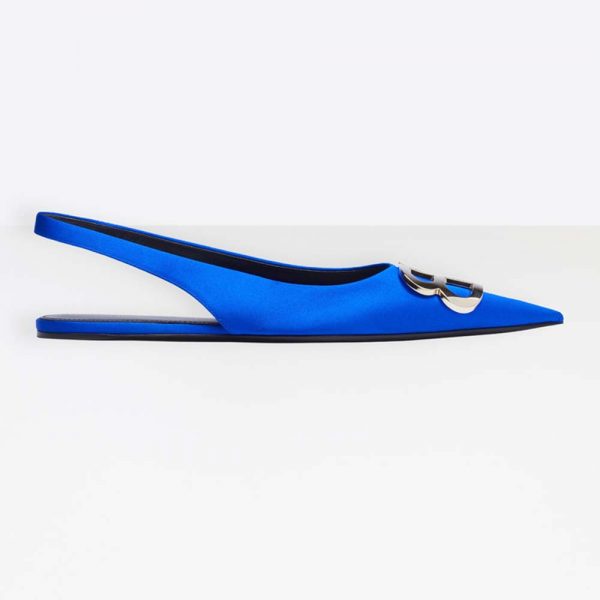Balenciaga Women BB Flat Slingback Ballerina Electric Blue Stretch Satin