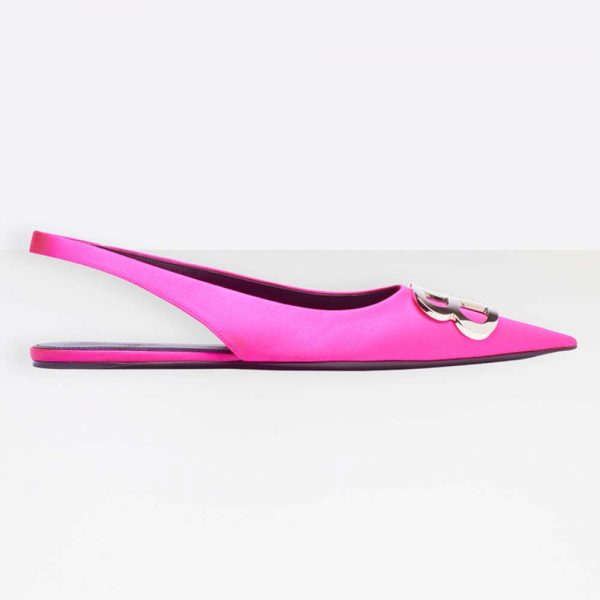 Balenciaga Women BB Flat Slingback Ballerina Satin 5mm Arch-Rose