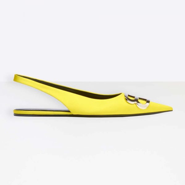 Balenciaga Women BB Flat Slingback Ballerina Satin 5mm Arch-Yellow