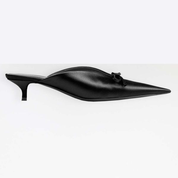 Balenciaga Women Knife Mules Pointed Toe Satin Mules-Black