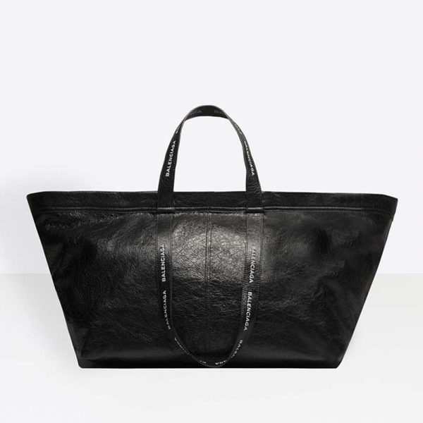Balenciaga Women Large Lambskin Shopper Bag with Contrasted Logo Printed