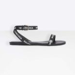 Balenciaga Women Shoes Allover Logo Round Flat Sandal-Black