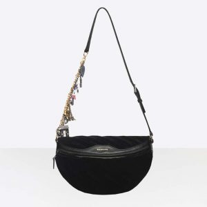 Balenciaga Women Souvenir Bag XS Velvet Jacquard Logo Belt Bag
