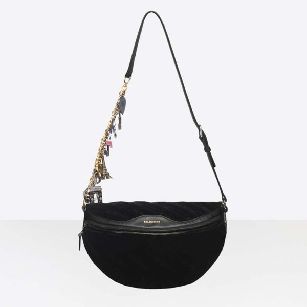 Balenciaga Women Souvenir Bag XS Velvet Jacquard Logo Belt Bag