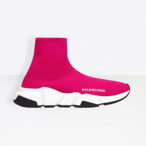 Balenciaga Women Speed Trainers in Knit and Balenciaga Logo-Rose
