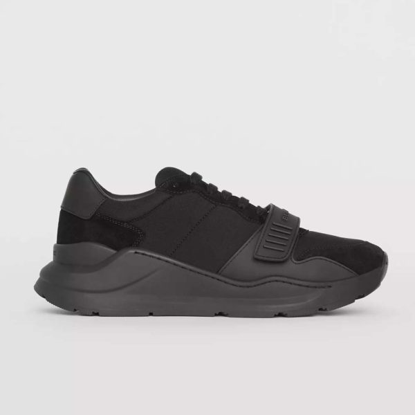 Burberry Men Suede Neoprene and Leather Sneakers-Black
