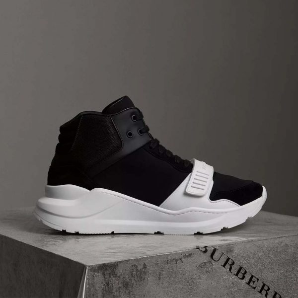 Burberry Unisex Shoes Suede and Neoprene High-Top Sneakers-Black