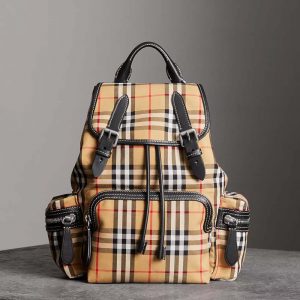 Burberry Women Medium Rucksack in Vintage Check Cotton Canvas-Sandy