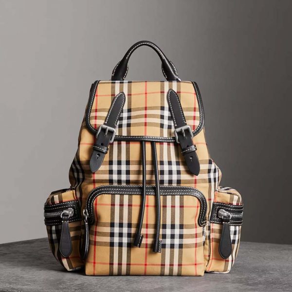 Burberry Women Medium Rucksack in Vintage Check Cotton Canvas-Sandy