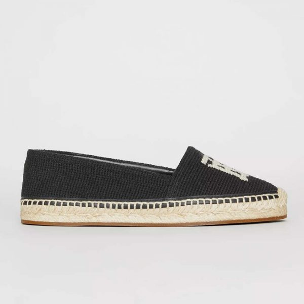Burberry Women Shoes Monogram Motif Cotton and Leather Espadrilles-Black