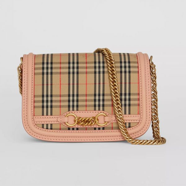 Burberry Women The 1983 Check Link Bag Leather Trim-Pink