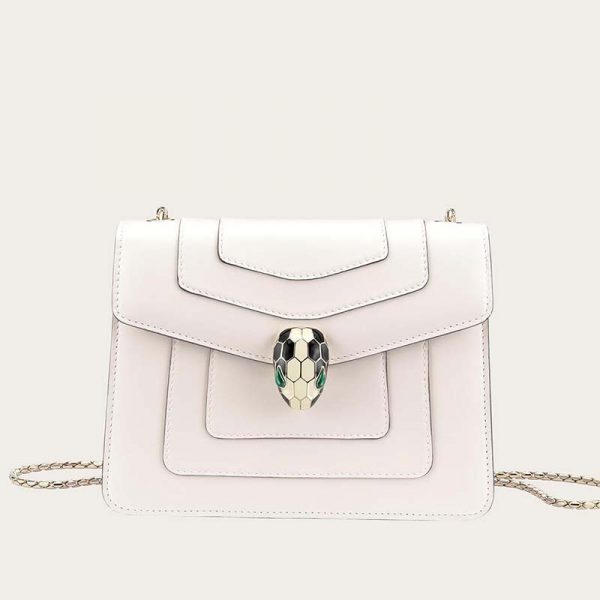 Bvlgari Serpenti Forever Medium Flap Cover Chain Bag Calfskin-White