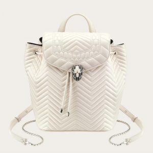 Bvlgari Women Serpenti Hypnotic Medium Backpack In Quilted Nappa Leather-White