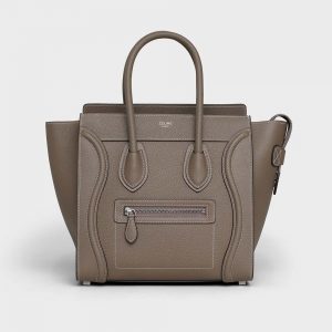 Celine Women Micro Luggage Handbag in Drummed Calfskin-Brown