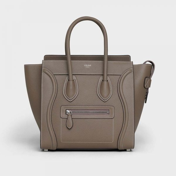 Celine Women Micro Luggage Handbag in Drummed Calfskin-Brown