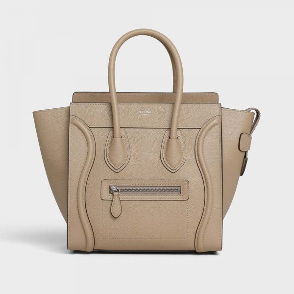 Celine Women Micro Luggage Handbag in Drummed Calfskin-Sandy