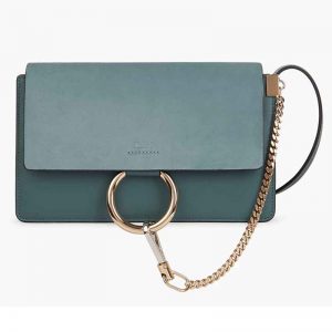 Chloe Faye Small Shoulder Bag in Smooth & Suede Calfskin-Aqua
