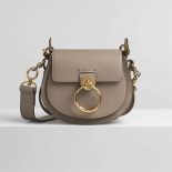 Chloe Women Small Tess Bag in Shiny & Suede Calfskin-Sandy