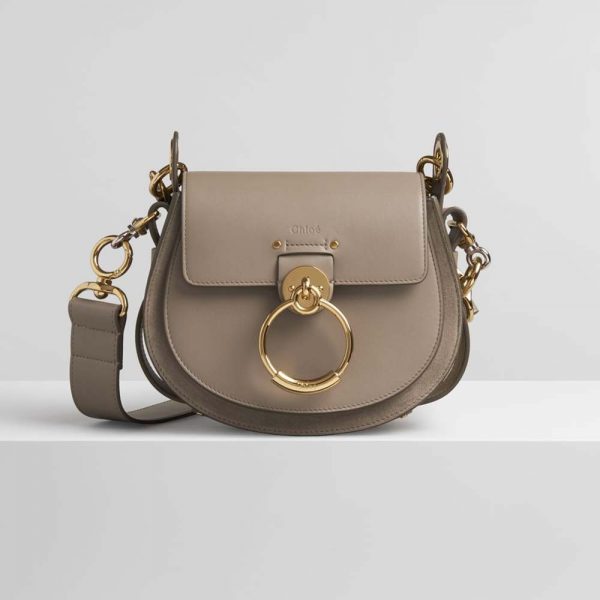Chloe Women Small Tess Bag in Shiny & Suede Calfskin-Sandy