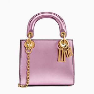 Dior Mini Lady Dior Bag with Chain Pink Metallic Calfskin
