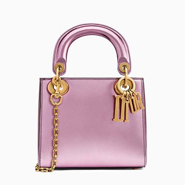 Dior Mini Lady Dior Bag with Chain Pink Metallic Calfskin
