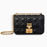 Dior Small Dioraddict Flap Bag in Cannage Lambskin-Black