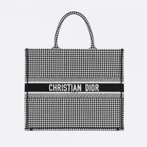 Dior Women Book Tote Bag in Embroidered Canvas-Black