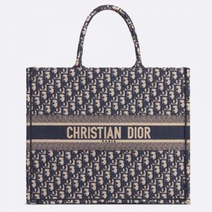 Dior Women Book Tote Dior Oblique Bag in Embroidered Canvas-Navy