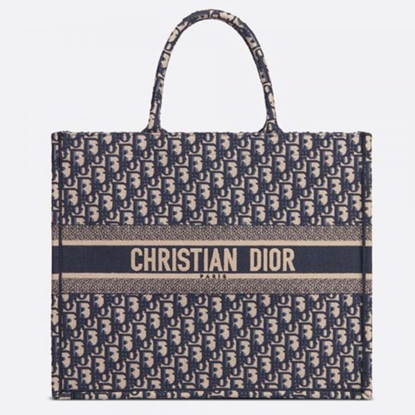 Dior Women Book Tote Dior Oblique Bag in Embroidered Canvas-Navy