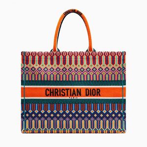 Dior Women Dior Book Tote Bag in Multi-Coloured Embroidered Canvas