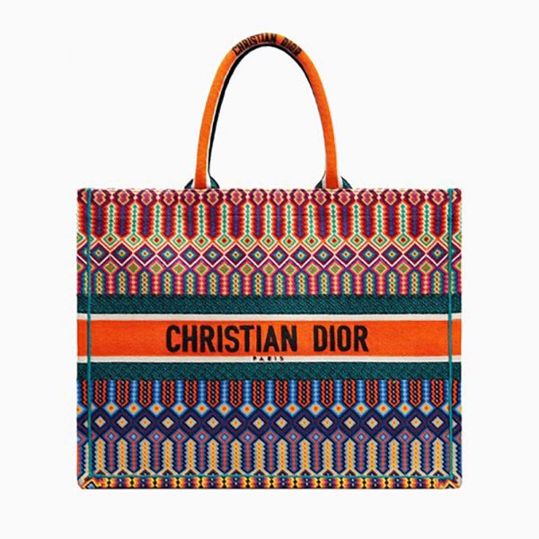 Dior Women Dior Book Tote Bag in Multi-Coloured Embroidered Canvas