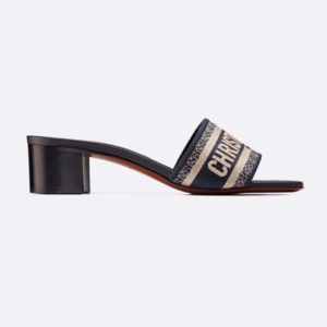 Dior Women Dway Mule in Embroidered Cotton-Navy
