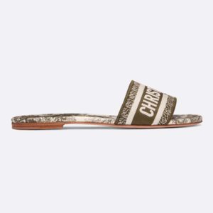 Dior Women Dway Mule in Embroidered Cotton Sandal-Green