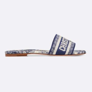 Dior Women Dway Mule in Embroidered Cotton Sandal-Navy