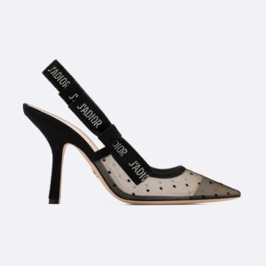 Dior Women J'adior Pump Dotted Swiss Tulle Rhinestones 10 cm Heel-Black