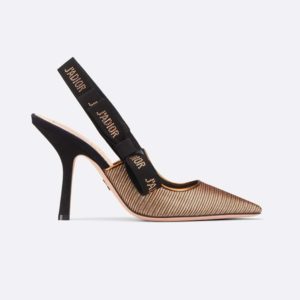 Dior Women J'adior Slingback Pump Bronze Lame Grosgrain Strass 10 cm Heel-Gold