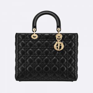 Dior Women Lady Dior Lambskin Tote Bag-Black