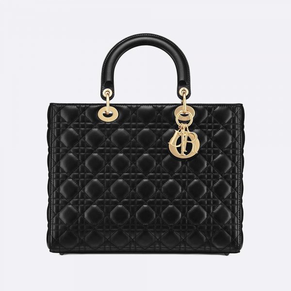 Dior Women Lady Dior Lambskin Tote Bag-Black