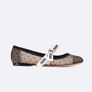Dior Women Miss J'adior Dotted Swiss Tulle Ballet Pump-Black