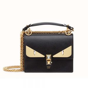 Fendi Kan I Small Bag Bugs Black Leather Mini Bag-Gold