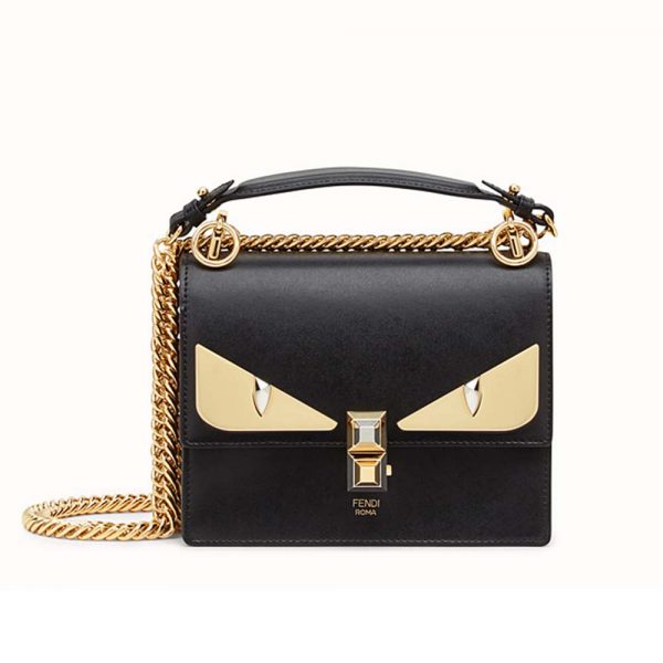Fendi Kan I Small Bag Bugs Black Leather Mini Bag-Gold