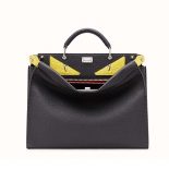 Fendi Unisex Peekaboo Fit Black Roman Leather Bag Exotic Leather