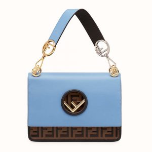 Fendi Women Kan I F Leather Bag in Calfskin Leather-Blue