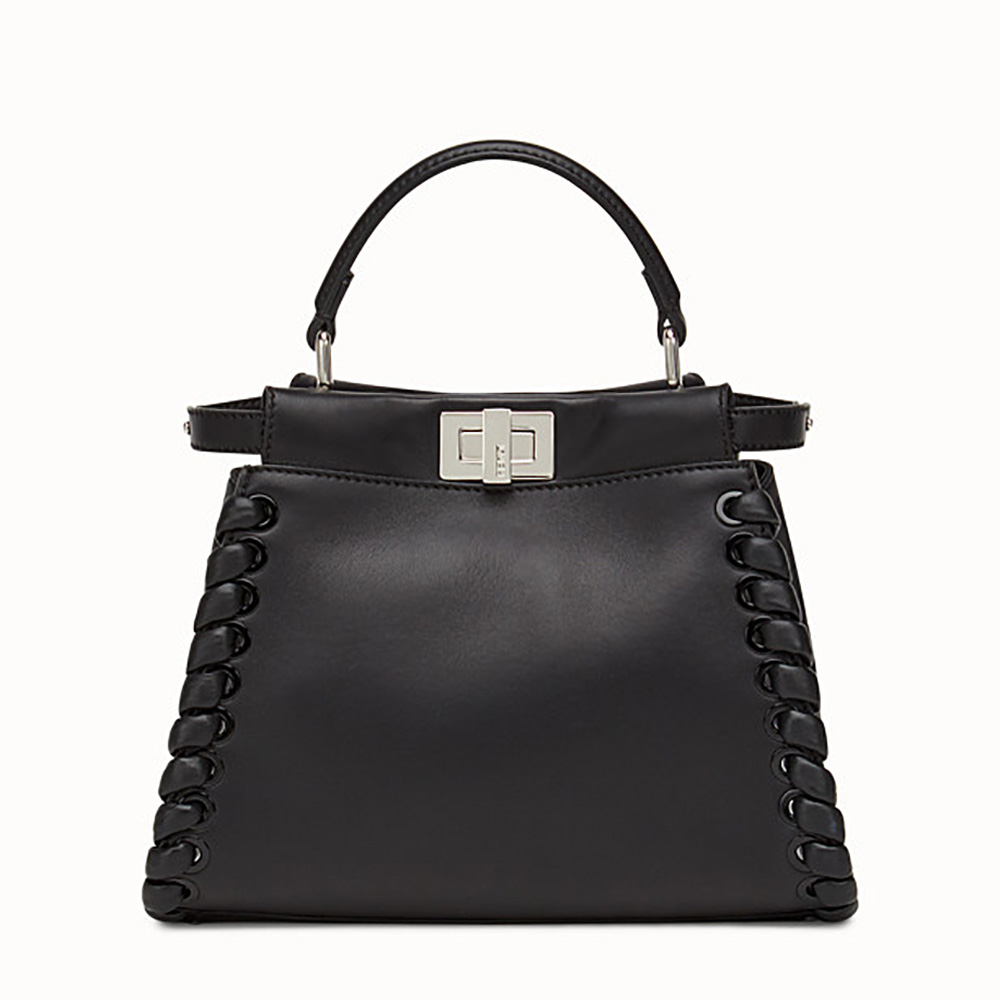 Fendi Women Peekaboo Mini Black Nappa Handbag with Weave