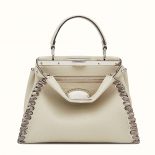 Fendi Women Peekaboo Regular Selleria Handbag with Weave-White