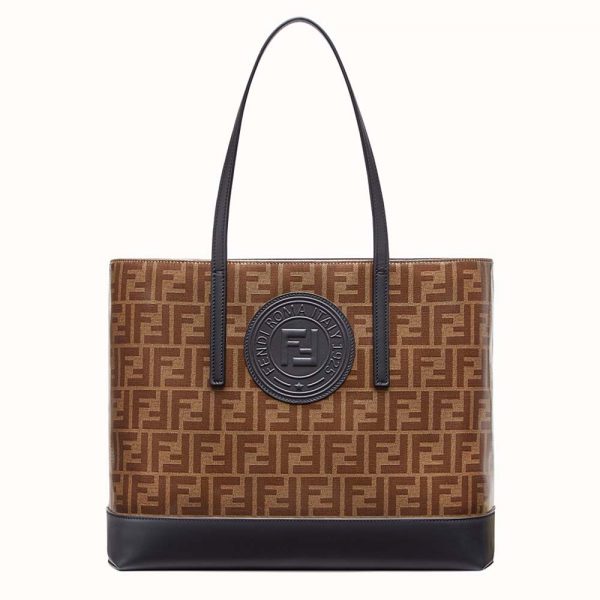 Fendi Women Shopping Logo Leather Shopper-Black