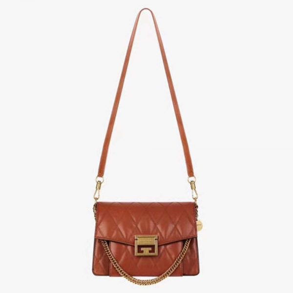 Givenchy Women Small GV3 Bag in Diamond Quilted Leather-Orange