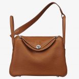Hermes Lindy 30 Top Flap Leather Bag with Strap-Brown