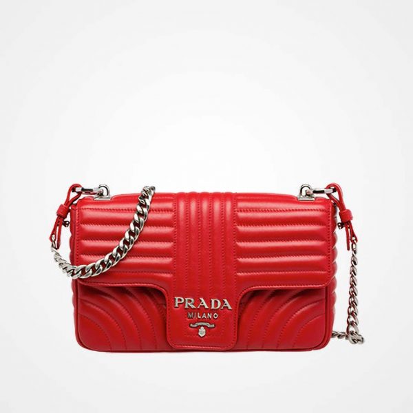 Prada Diagramme Small Leather Shoulder Bag-Maroon